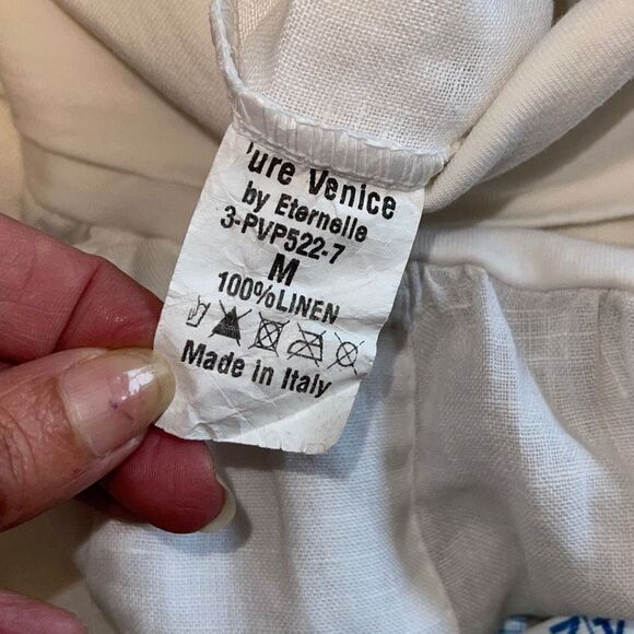 Pure Venice Womens 100% Linen Pants Cropped Tapered Leg Casual White Size Medium - Picture 9 of 9